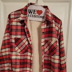 Red plaid faux fur lined flannel shirt